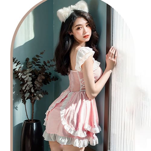 bo vay cosplay meo mau hong