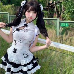 bo vay cosplay nu sinh nhat ban hoa tiet gau truc dang yeu